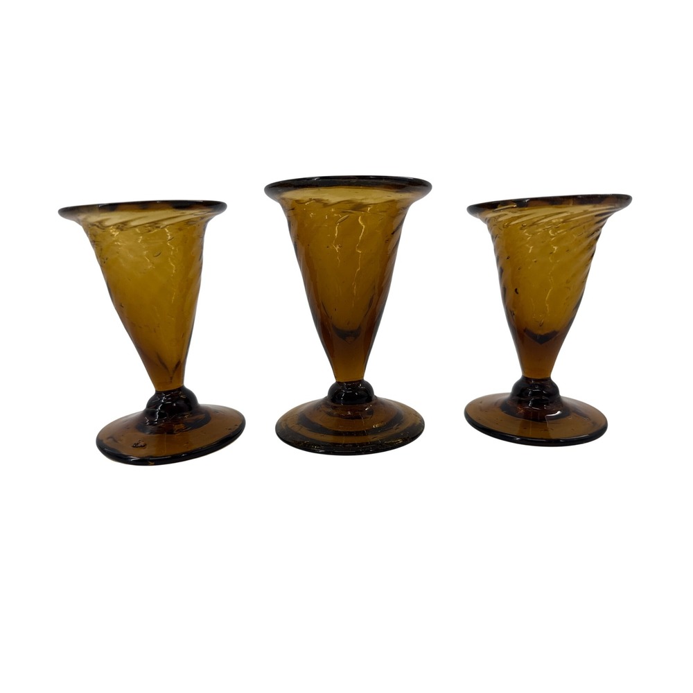 Cordial Glass Amber Optic Swirl Set of 3 Vintage Barware